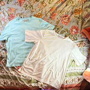 Vtg 90’s BonWorth Solid Knit Lace Accent Crew Neck Short Sleeve T-Shirt Lot 2 M